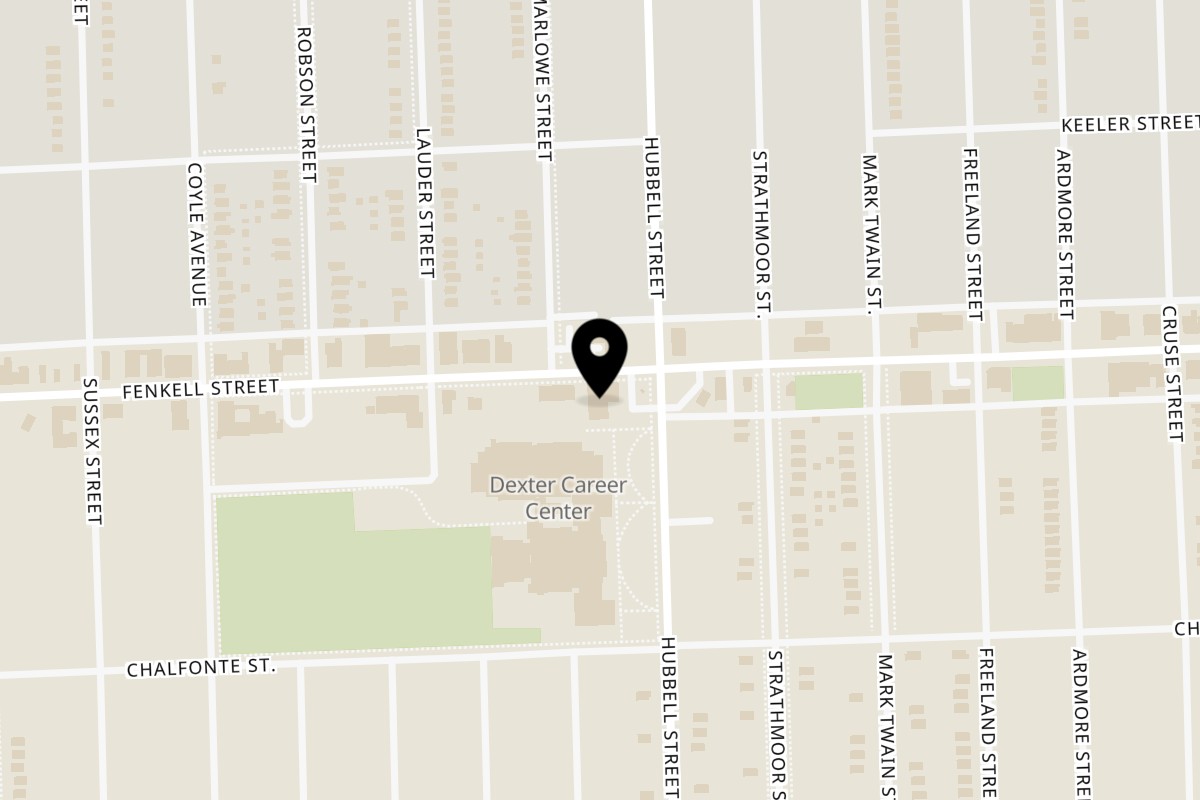 Map showing the location of Topey's Kitchen on 14621 Fenkell Ave in Detroit